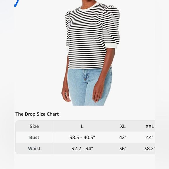 The Drop Women's Mariko Puff-Sleeve Crew-Neck Stretch Jersey T-Shirt, NIP - Picture 4 of 4